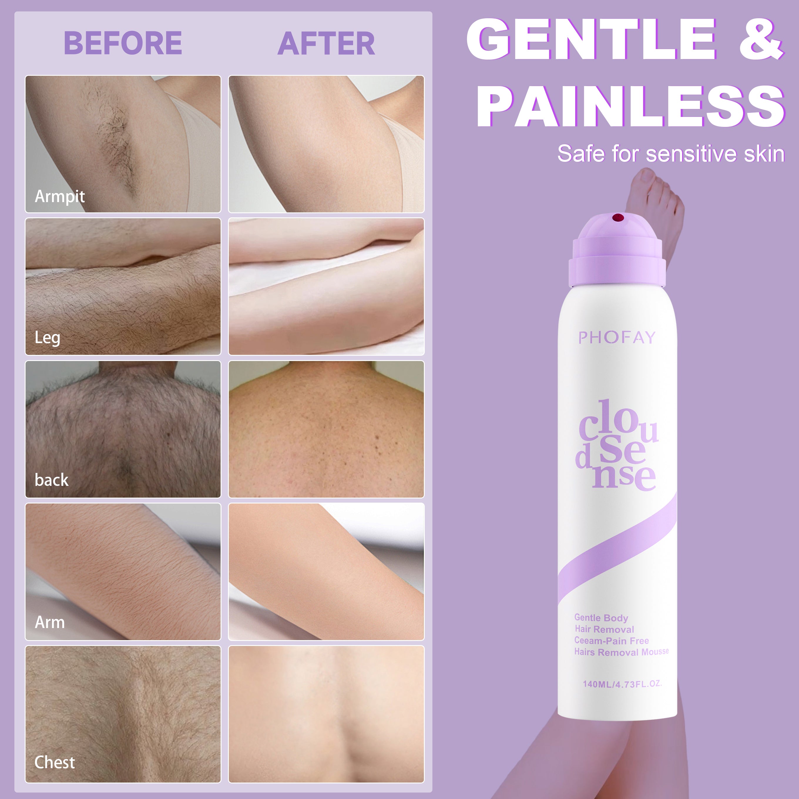 PHOFAY GENTLE BODY PAIN FREE HAIRS REMOVAL MOUSSE