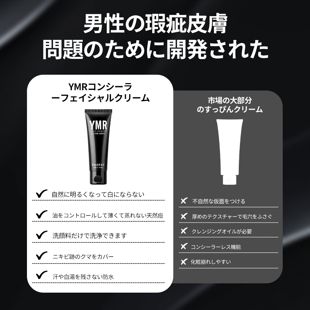 [PHOFAY公式オーセンティック商品]メンズノーメイクBBクリーム、メンズコンシーラー、パウダーフリー、ホワイトニングなし、ケーキングなし、ナチュラルでスムーズなフィット、ニキビ跡を隠す、BBクリーム